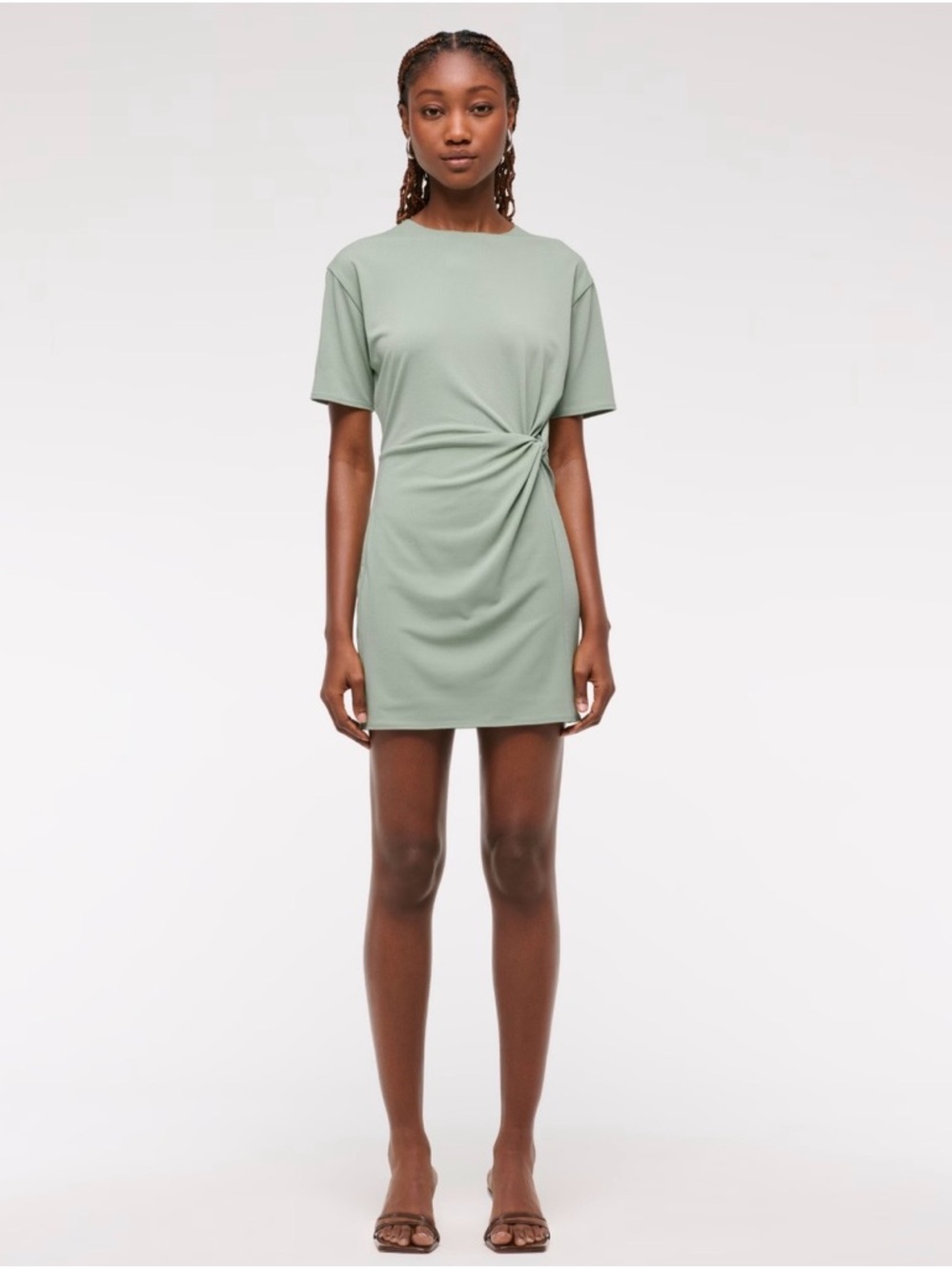 Abercrombie & Fitch Twisted-Side Sage Green Short Sleeve Mini Dress